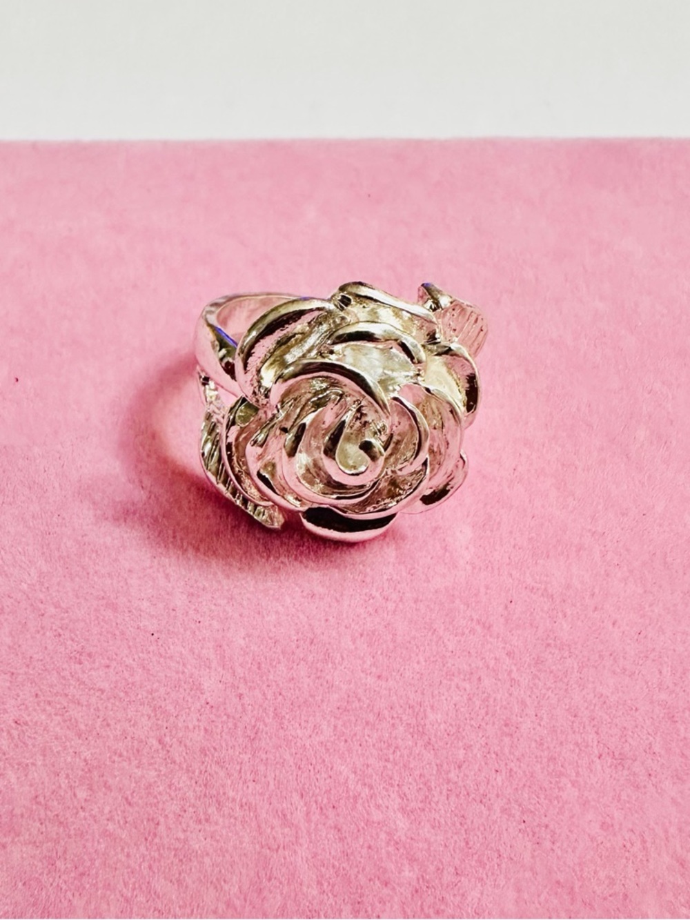 Silver Tone Rose Statement Ring Size 7